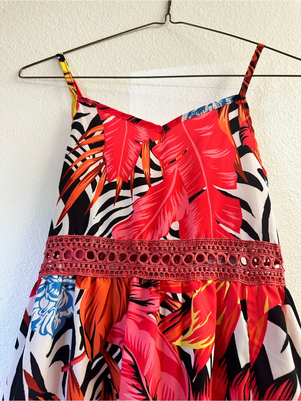 SHEIN Red and Multicolor Printed Spaghetti Strap Dress